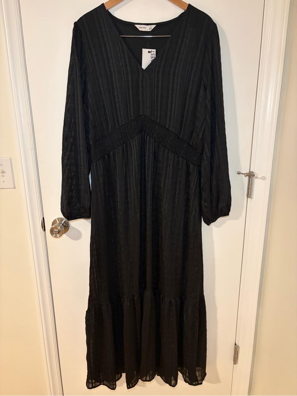 Nine West Black Long Sleeve V-Neck Maxi Dress